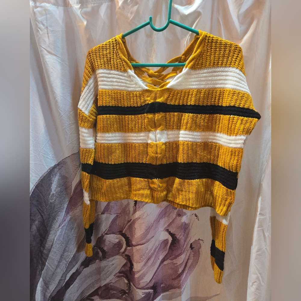 Cozy Mustard and Black Striped Knit Top